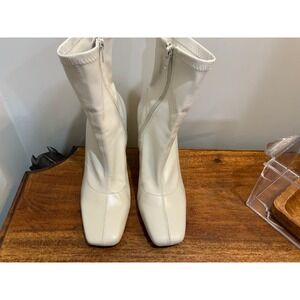 ZARA White Square Toe Ankle Boots Block Heel Side‎ Zip Women Size 37